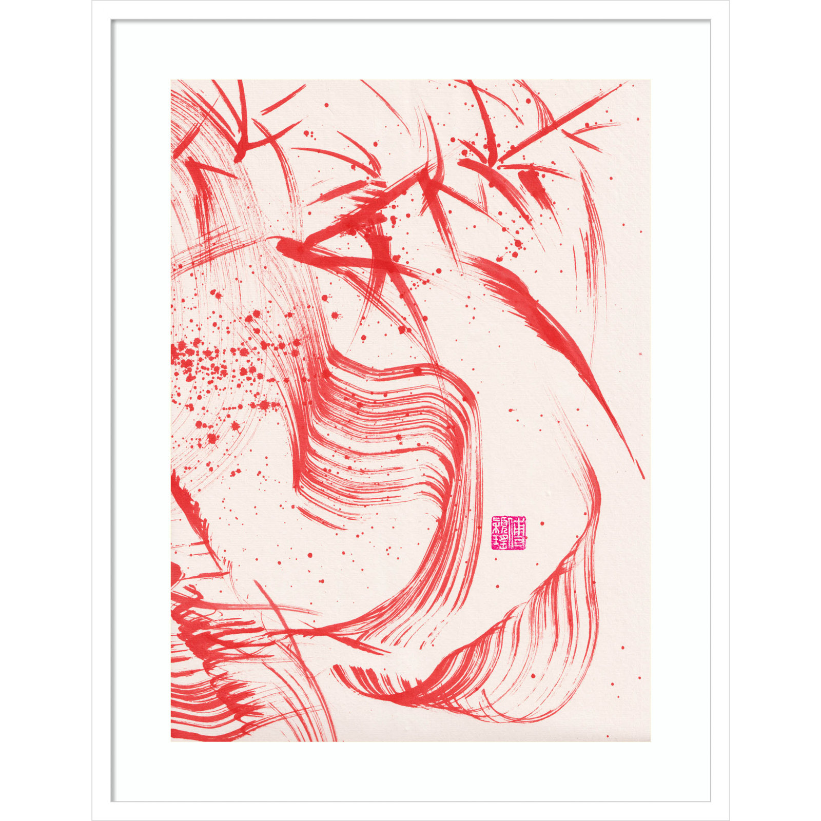 Lemma "Zen Bamboo Ink Abstraction 2" Print, White, 33" H x 26" W