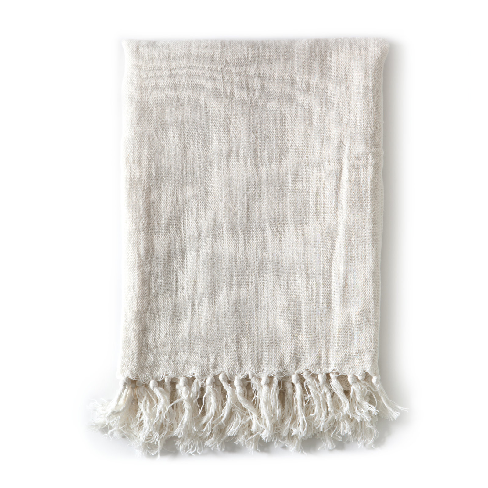 Montauk Linen Hand Woven Throw Blanket, Cream, 110" W x 90" L