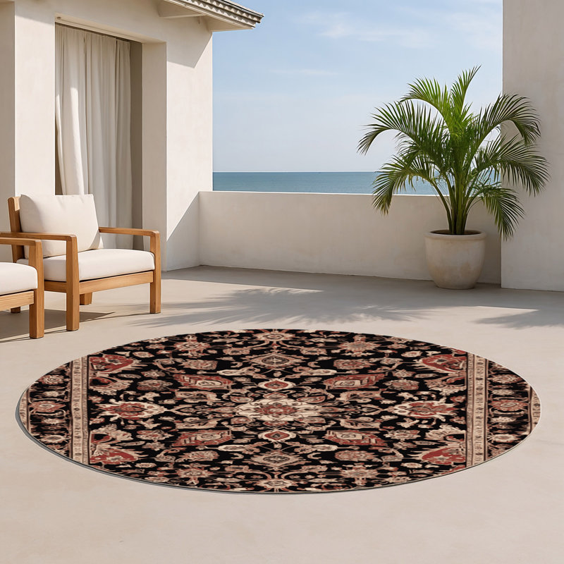 Tapis d'intérieur et d'extérieur brun Persian, Rond 5 pi