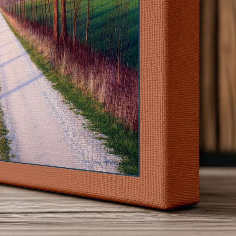 Road Through Autumn Trees Scandinavian - Wrapped Canvas, 18x12 - 45.7 x 30.5 cm, Terracotta Border