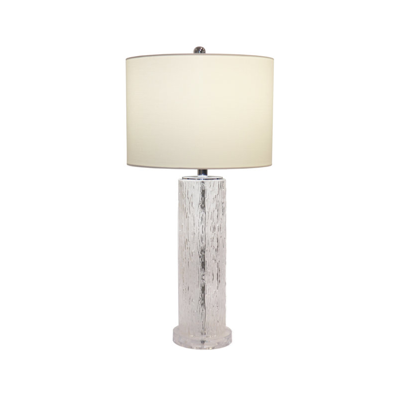 Lampe de table moderne en verre texturé avec abat-jour tambour blanc