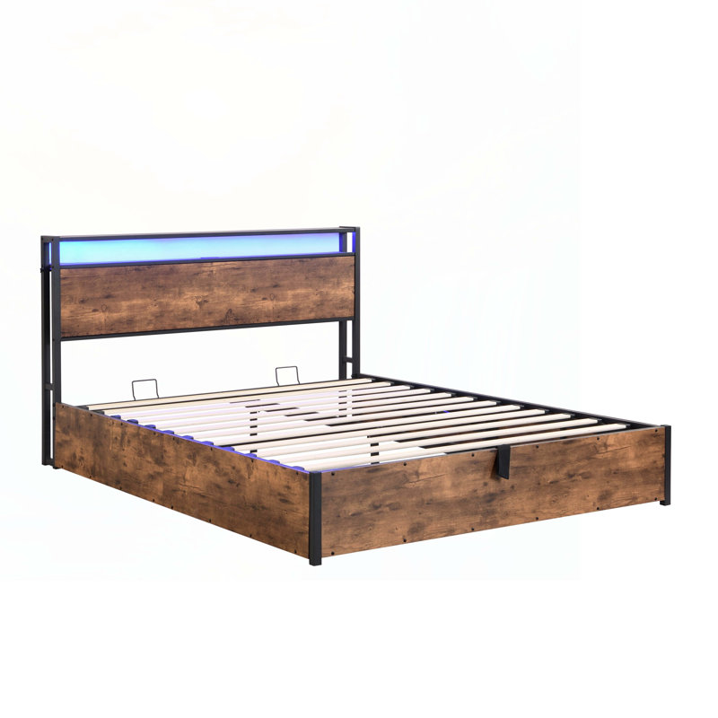 Base de lit relevable avec tête de lit bibliothèque et lumières DEL, Grand