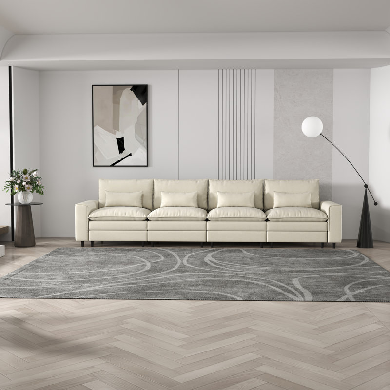Canapé surdimensionné en chenille à 4 places avec coussins lombaires - Confort luxueux pour la famille et les réunions, Blanc