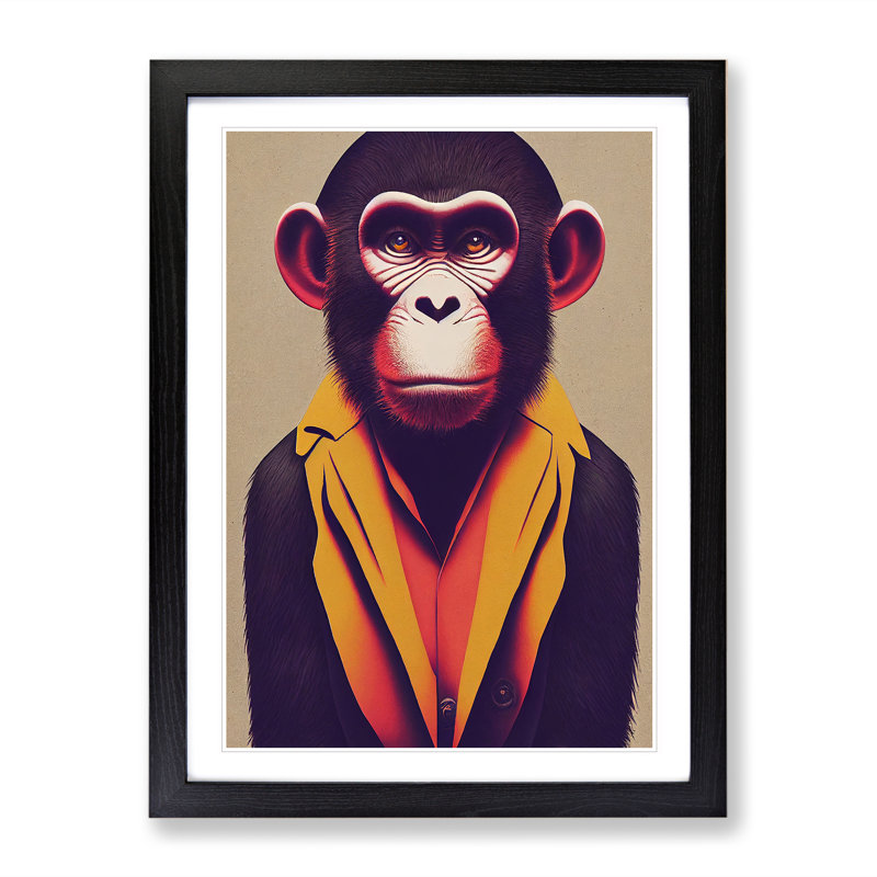 Dashing Monkey - Single Picture Frame Print, Black, 64cm H x 46cm W x 2cm D