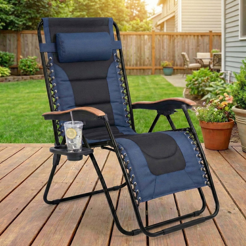 Reclining Zero Gravity Chair with Cushion, Black/Blue