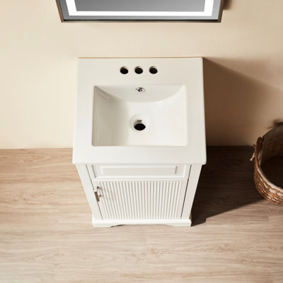 Meuble-lavabo simple blanc de 18 po, entièrement assemblé, fabrication en bois massif, portes à fermeture en douceur, procédé de peinture à 5 couches, dossier ouvert pour la plomberie, conception de cadre assemblé à 2 poignées, fonctionnement de l'armoire, peinture