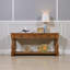 Console 63 pouces Mid-Century en pin brun avec 3 tiroirs et tablette inférieure - Structure en bois massif, table de canapé facile à assembler-1176708199
