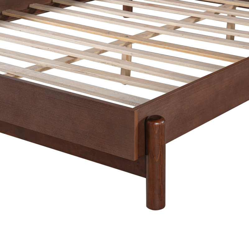 Lit plateforme Ulton Mid-Century Modern Wood Post avec tête de lit tapissier en polyuréthane, pieds en bois massif et support de matelas intégré