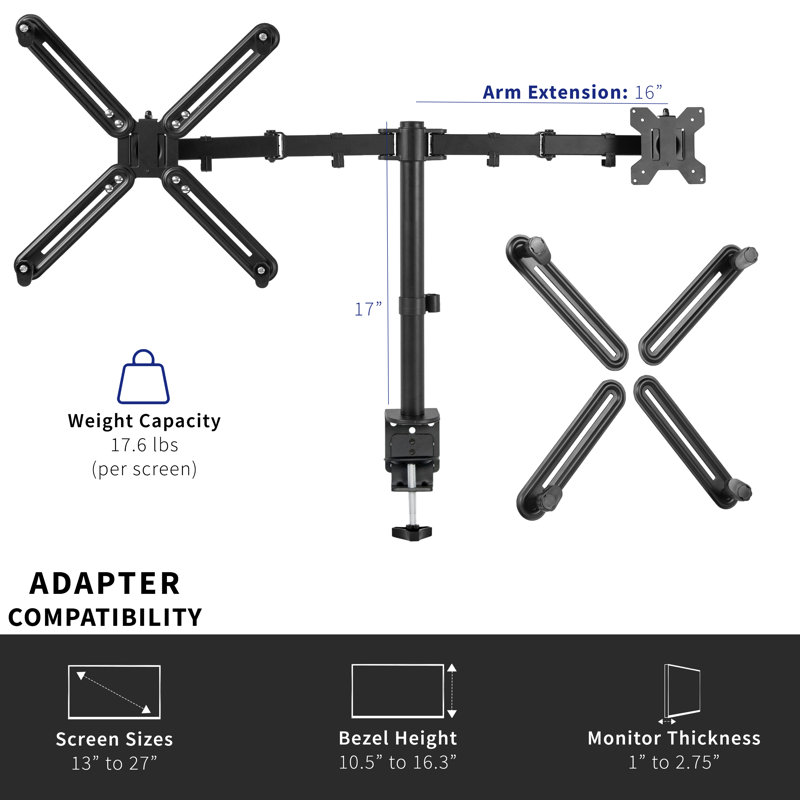 Black Dual Monitor Desk Mount with VESA Adapter Brackets