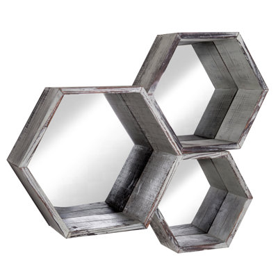 Abeal 3 Piece Hexagon Fir Solid Wood Floating Shelf