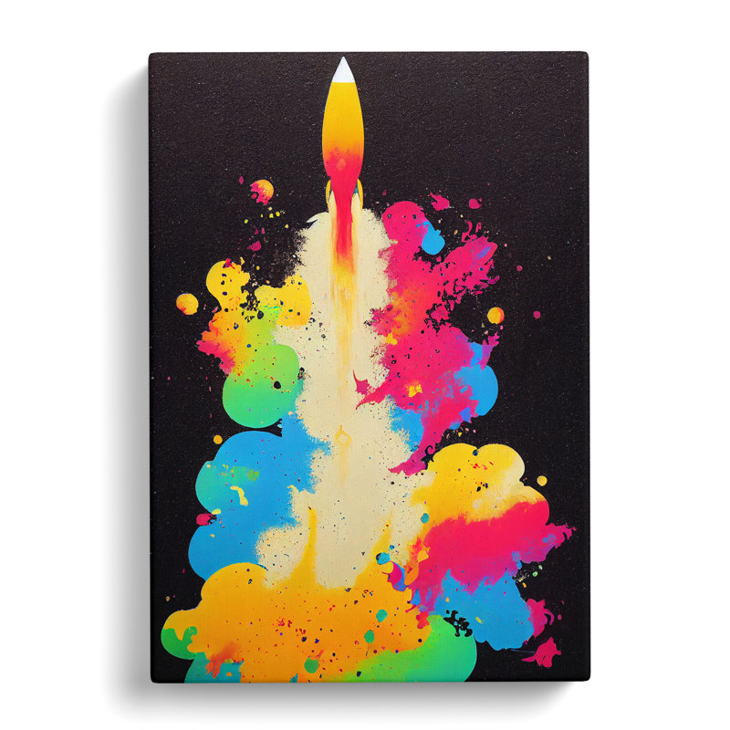Paint Splashed Spaceship Rocket No.3 Abstract - Wrapped Canvas, 60cm H x 40cm W x 3cm D