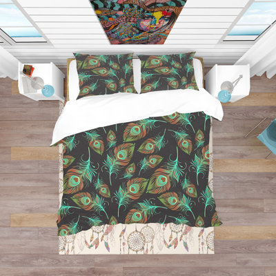 Multicolored Decorative Abstract Bird Feathers - Abstract Duvet Cover Set - Microfiber Polyester