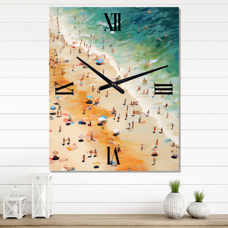 Vue aérienne du parasol de plage VI - Horloge murale moderne nautique et de plage, H 32 po x l 16 po x P 1 po