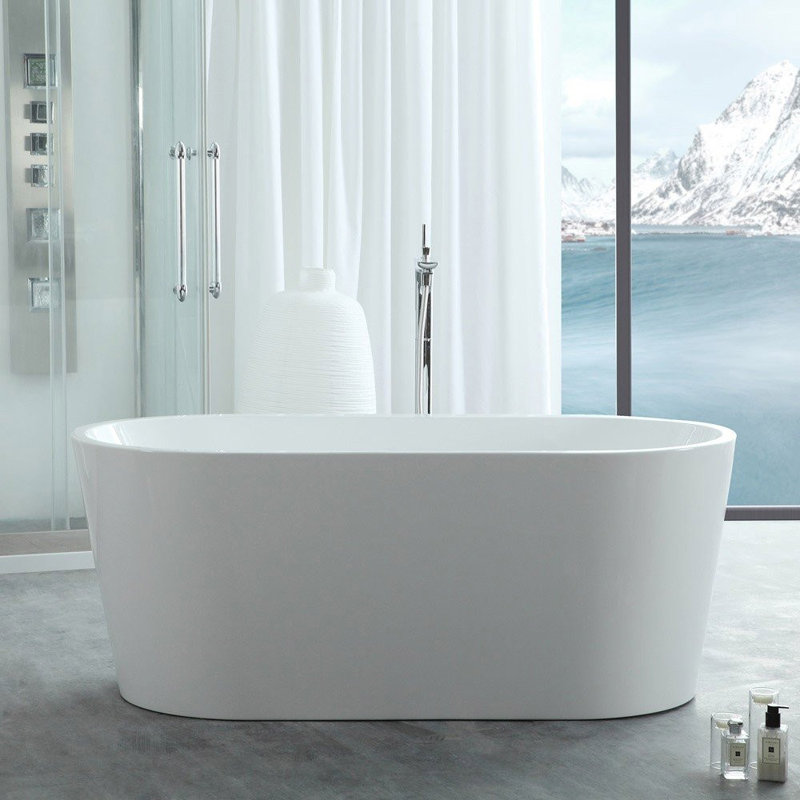Chloe x Freestanding Soaking Acrylic Bathtub, White, 30.62" H x 66.93" L x 31.5" W