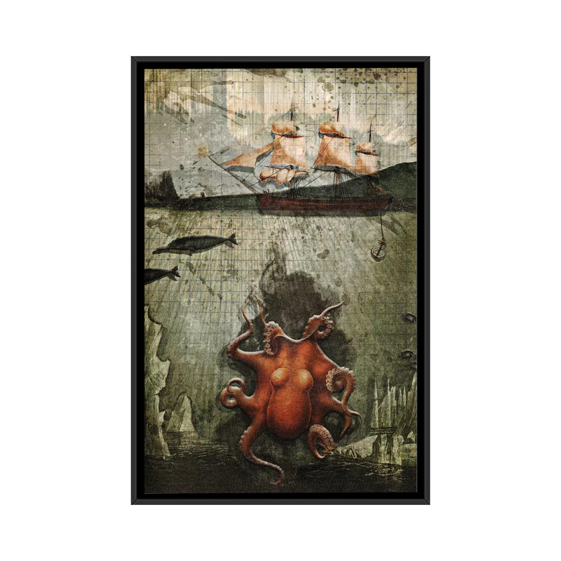 Paper Octopus by Heather Landis - Print on Canvas, 101.6 cm H x 66.04 cm W, Black Framed