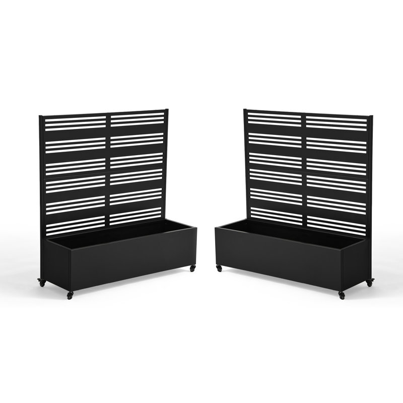 Boîte à fleurs en métal Reed avec treillis et roues, H 47,2 po x l 47,2 po x P 15,7 po, Noir