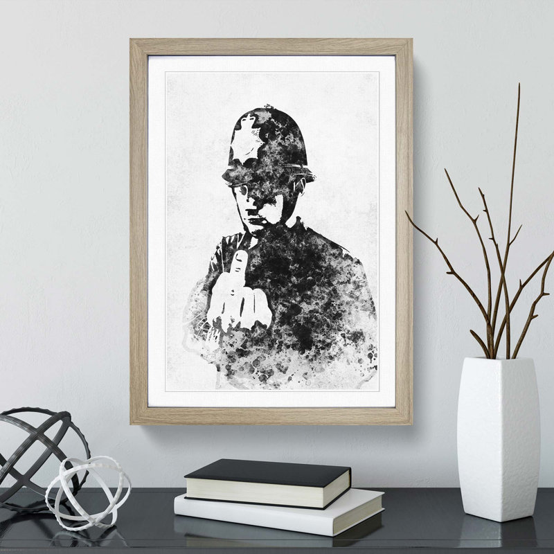 Rude Policeman in Abstract by Banksy - Picture Frame Graphic Art Print, 50cm H x 35cm W x 2cm D, Oak