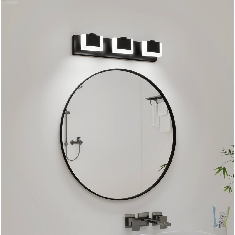 Éclairage de salle de bain géométrique moderne à 3 lumières DEL avec éclairage blanc froid à intensité variable 6 000 K, noir mat