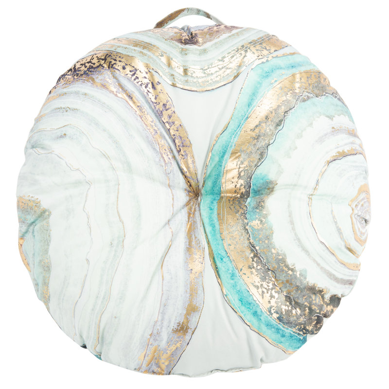 Teal and Gold Abstract Round Floor Pillow