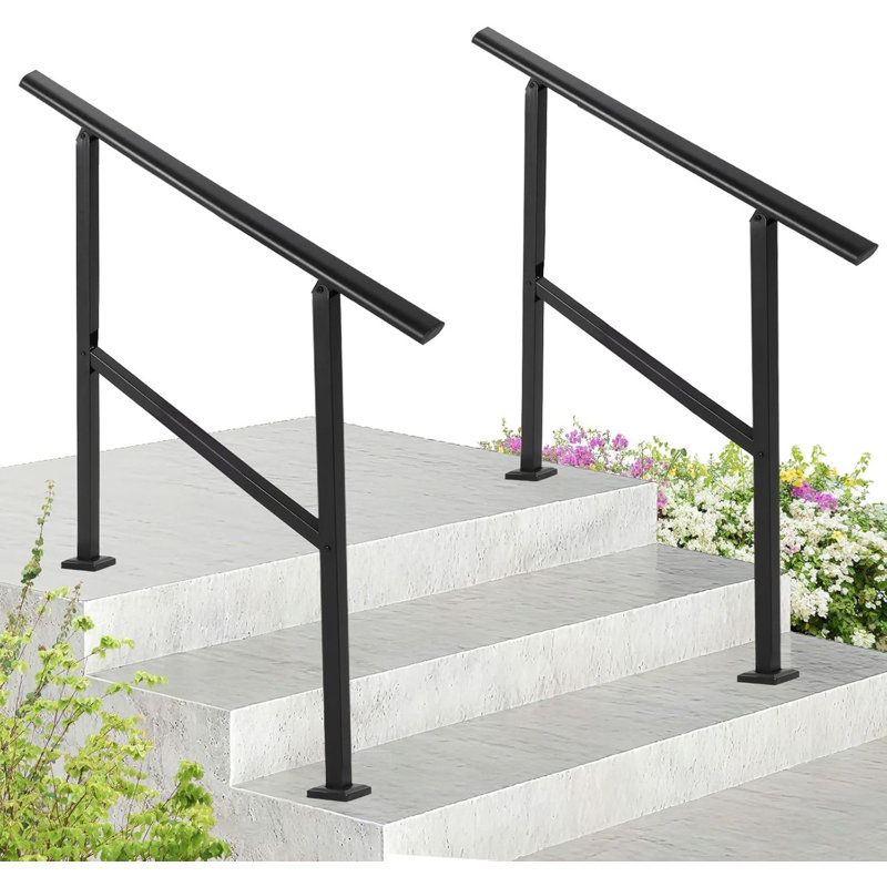 2-Pack Metal Hand Rails for Outdoor Steps, Black Adjustable Stair Railing Kit for Porch & Deck, 38.19" H x 40.55" W x 3.5" D
