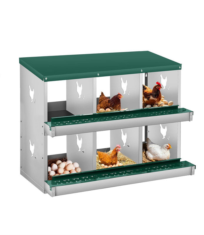 6-Compartment Metal Chicken Nesting Box – Secure Egg Laying, Easy-Clean Design, Space-Saving (84.5cm x 42cm), Green/White