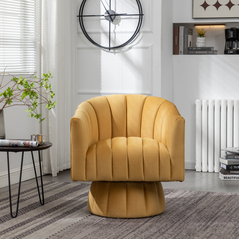 Murrow Upholstered Swivel Barrel Chair, Mustard Velvet