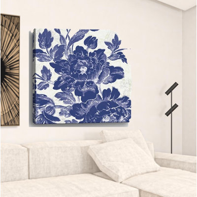 «Blue Toile Roses», impression murale sans cadre