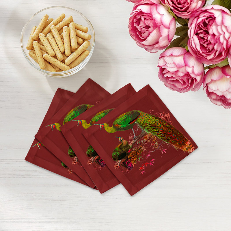Family Pheasants Cotton Sateen Cocktail Napkins, Maple