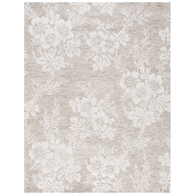 Glamour 151 Hand Tufted Wool/Cotton/Viscose Floral Rug in Brown/Ivory, Rectangle 8' x 10'
