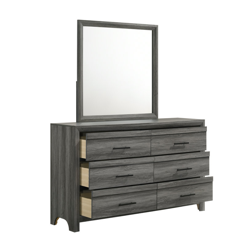 Ensemble de chambre à coucher standard 4 pièces Zarrah, Gris, Ensemble de 4 pièces : lit, table de chevet, comm, Lit double