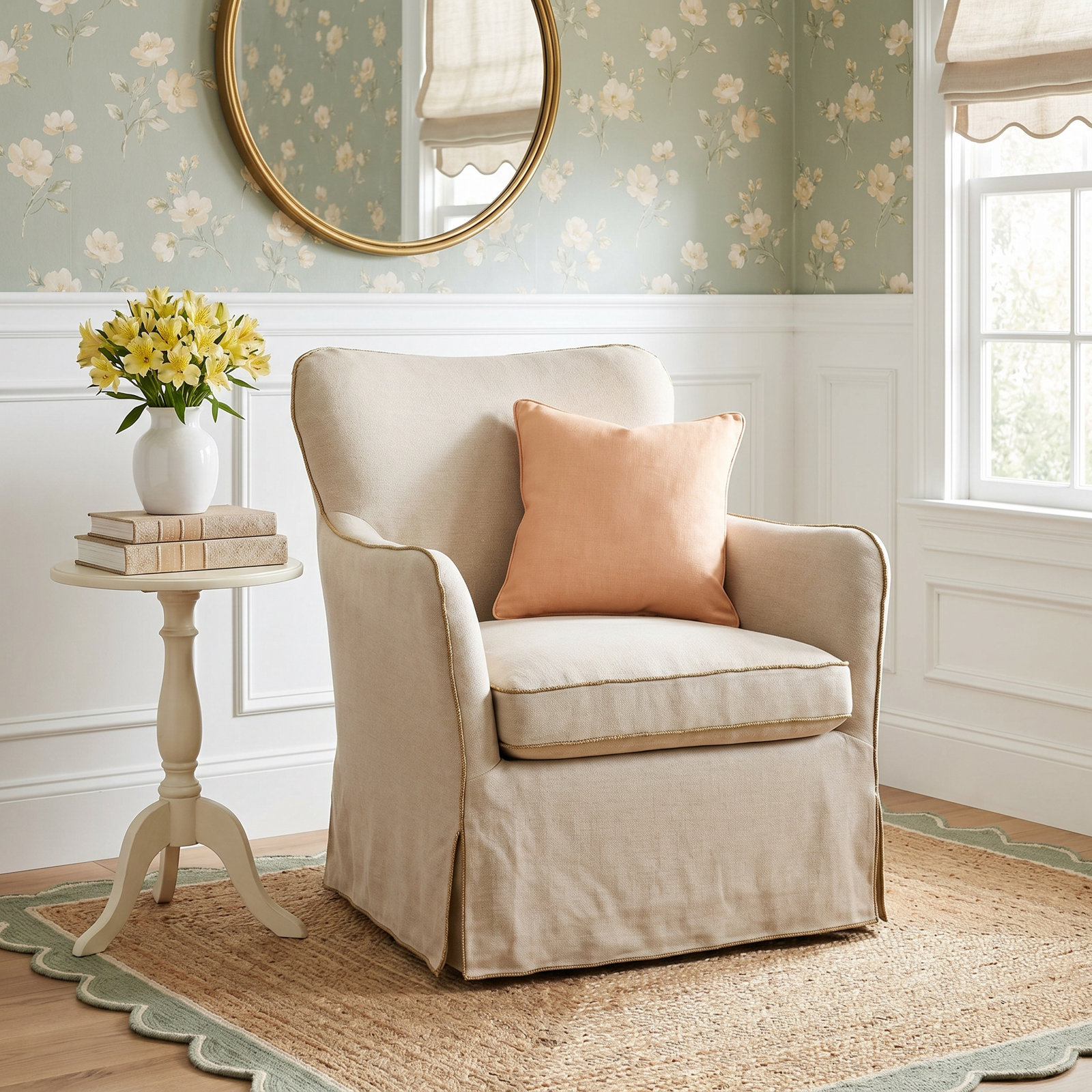 Linen Swivel Armchair, Broadway Gilt