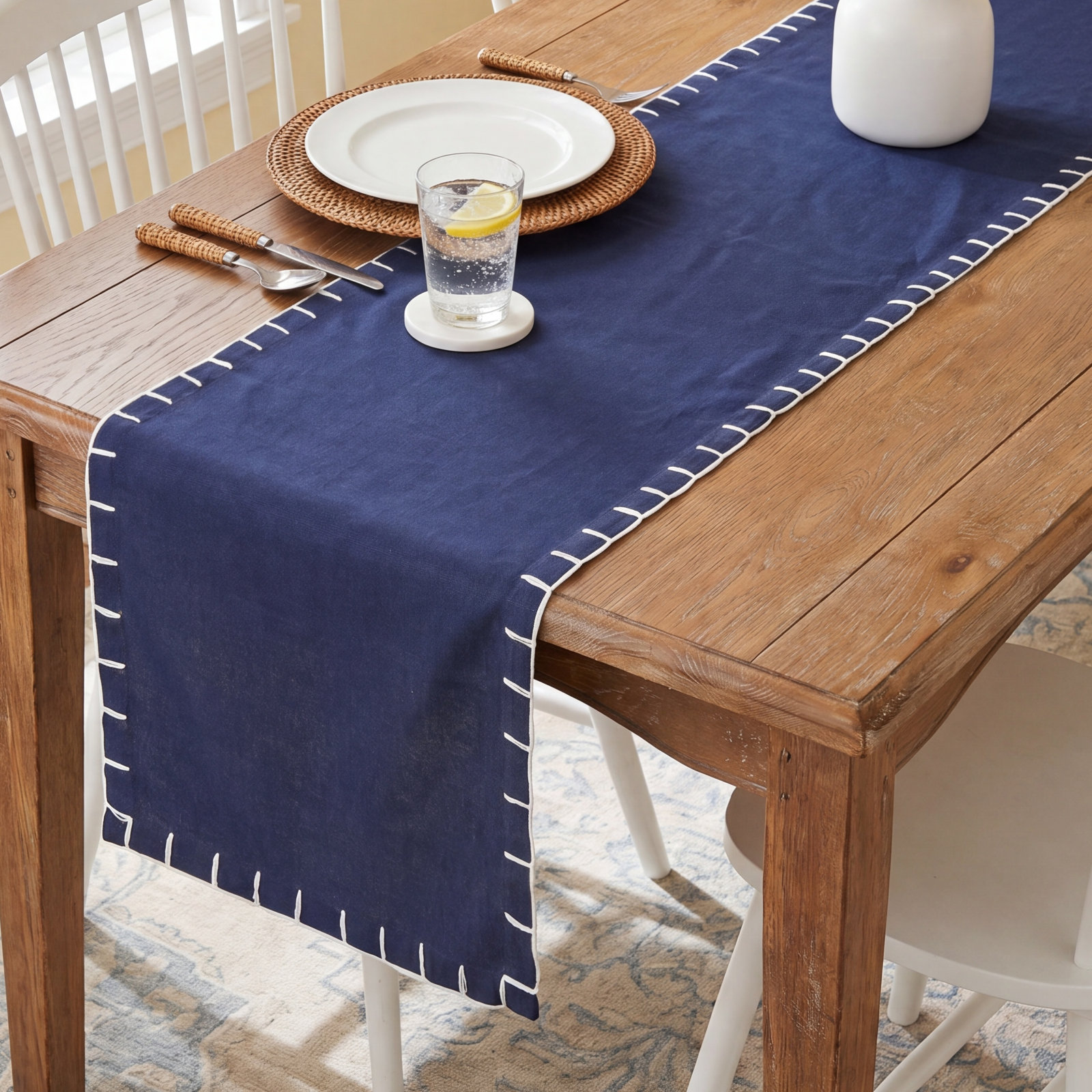 Anetta Table Runner, Navy Blue