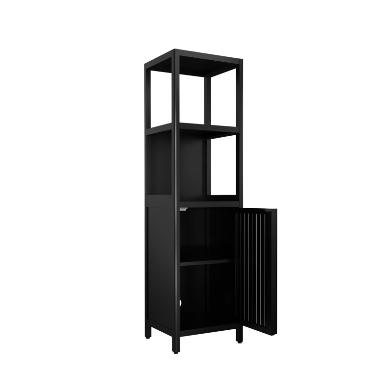 Bamboo Linen Tower Cabinet With Ample Storage, Ideal For Bathrooms, Bedrooms, And Living Rooms, Black