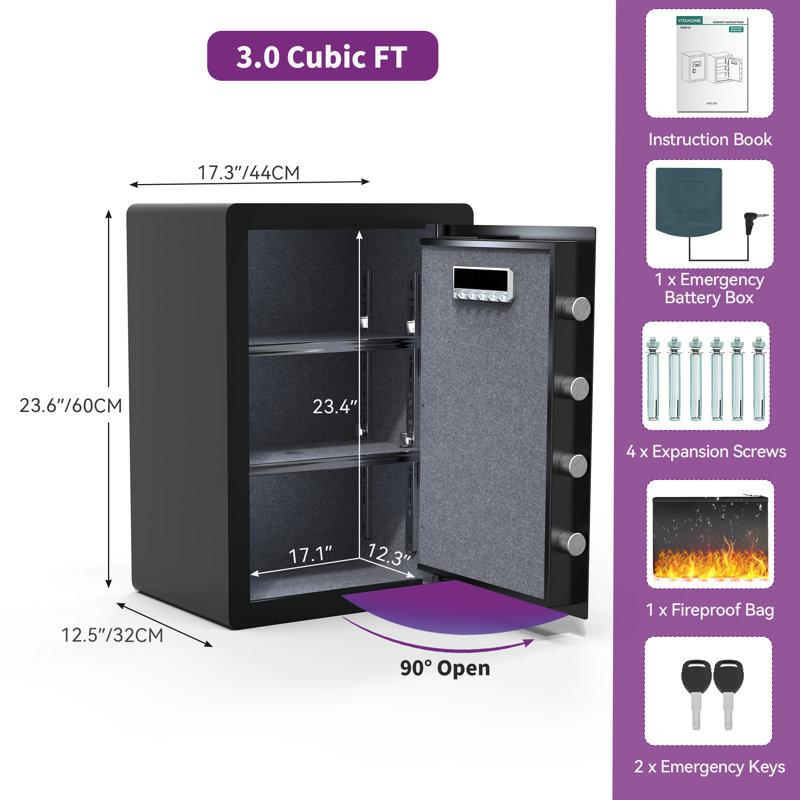 Coffre-fort de sécurité à double verrouillage, H 23,6 po x l 17,3 po x P 12,5 po