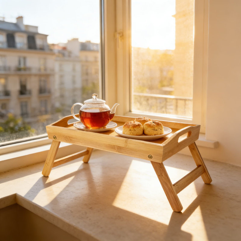 Table de lit en bambou avec pieds pliables - Plateau de service multifonctionnel pour manger, bureau d'ordinateur portable, déjeuner au lit, canapé et support à plante, robuste et léger