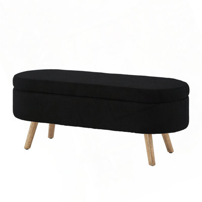 Boucle Storage Ottoman Bench With Wood Legs