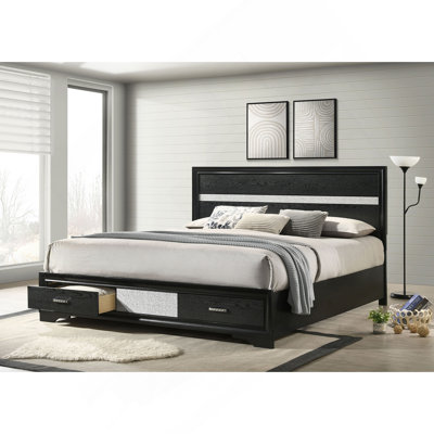 Black California King Storage Panel Bed