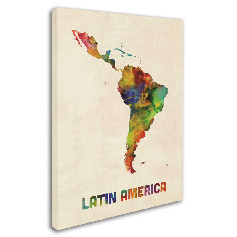 « south america aquarelle map », reproduction d’impression sur toile, H 47 po x l 35 po x P 2 po
