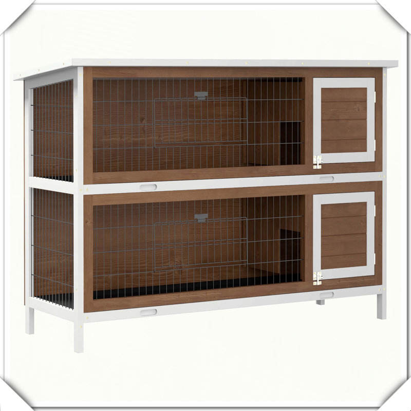 Cage à lapin en bois à 2 étages avec portes verrouillables et toit étanche, Café, H 36,5 po x l 19,8 po x P 53,8 po