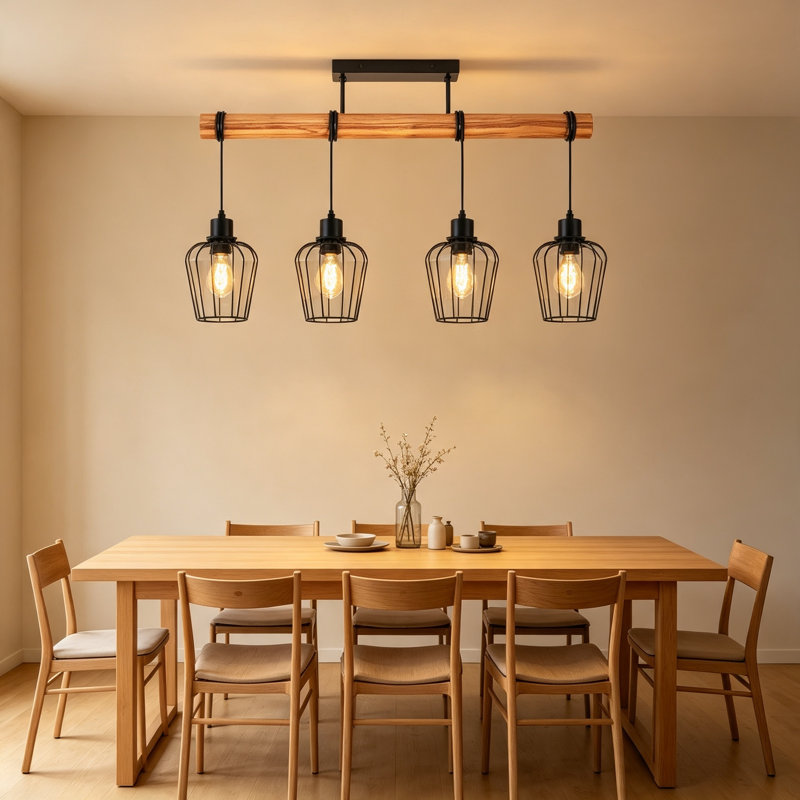 4-Light Burnt Wood Kitchen Island Pendant
