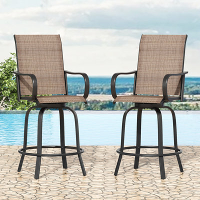 Ensemble de 2 tabourets de patio, tabourets de bar d'extérieur pivotants en tissu textilène, chaise d'extérieur pivotante à 360 °, utilisation tout temps, tabourets ergonomiques de hauteur de bar confortables pour l'extérieur