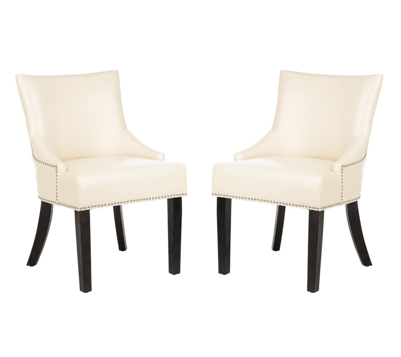 Chaise d'appoint 19 po H Kd (ensemble de 2) têtes de clou en laiton, Blanc, Brun