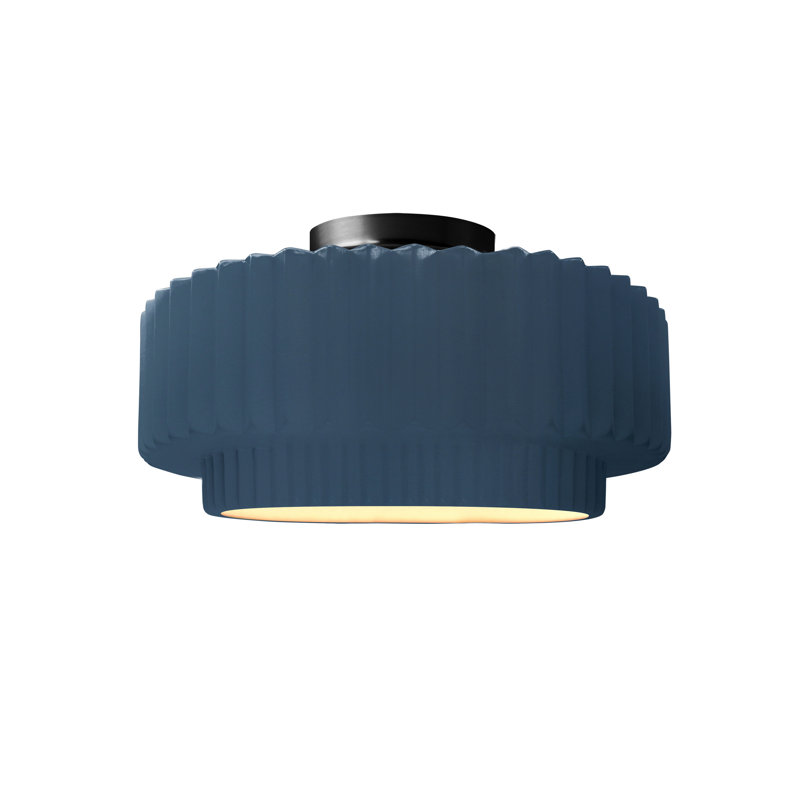Ceramic LED Semi Flush Mount, Pewter Green/Polished Brass, Brushed Nickel, 7" H x 12" W x 12" D