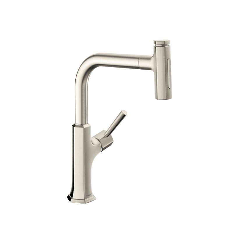 Robinet de cuisine à poignée simple avec poignées et lignes d'alimentation Locarno, Acier optique