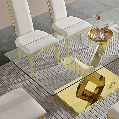 Table de salle à manger avec plateau en verre trempé transparent