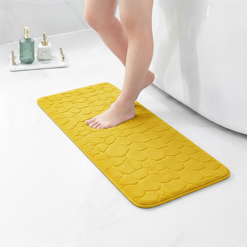 Pebble Runner Mat - Memory Foam - 48"L x 18"W for Kitchen, Bathroom and more, Yellow Mustard