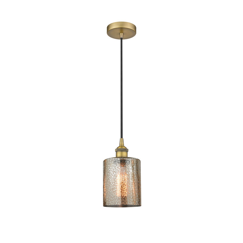 Luminaire suspendu cylindrique à 1 lumière Malcolm, H 9,75 po x l 5 po x P 5 po, Mercurisé, Laiton brossé
