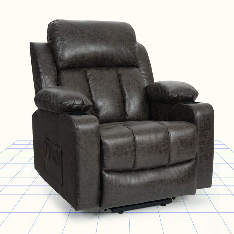 Pu Leather Power Lift Recliner Chair For Elderly, With Massage & Heat, Cup Holders, Side Pockets, 40.9" H x 38.6" W x 37.2" D