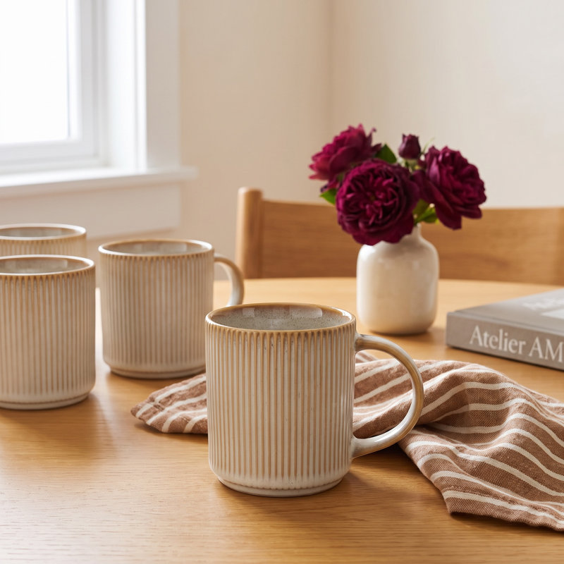  Azal Stoneware Coffee Mug, 12 oz, Cappuccino White
