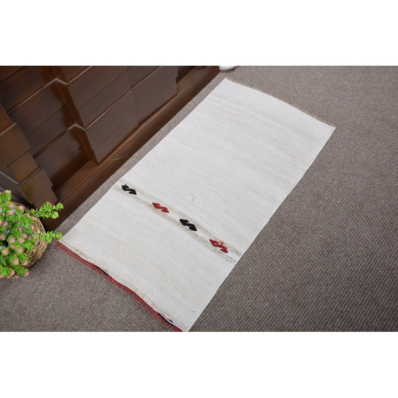 Vintage Beige Turkish Kilim Rug with Handwoven Patterns for Entryway and Home Decor